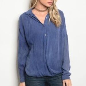 Blue Hi-Lo Hem Sheer Top